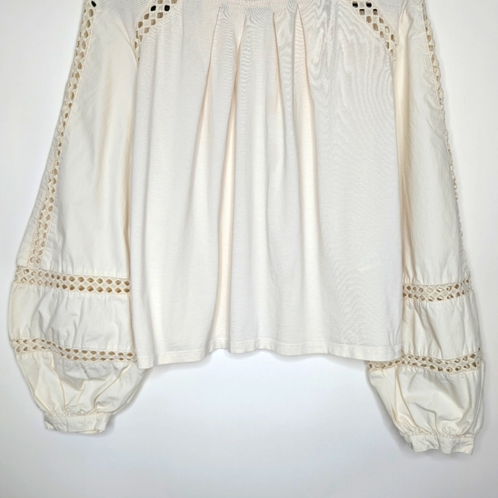 Banana Republic Off White Crotchet Balloon Sleeve Peasant Blouse Size Medium - Picture 4 of 16